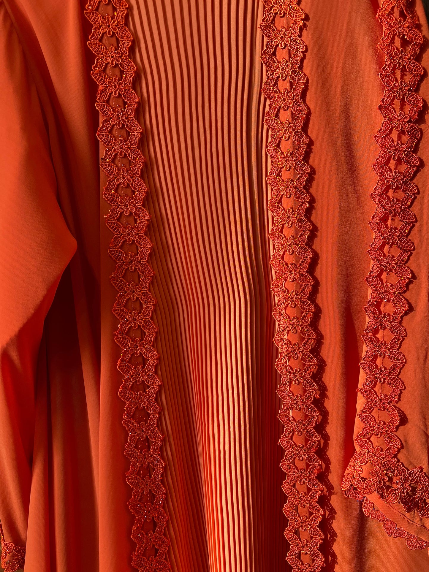 Abaya Baï-ja Ensemble 2 Pièces Orange & Dentelle
