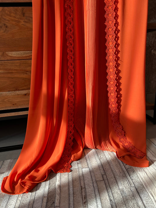 Abaya Baï-ja  Ensemble 2 Pièces Orange & Dentelle