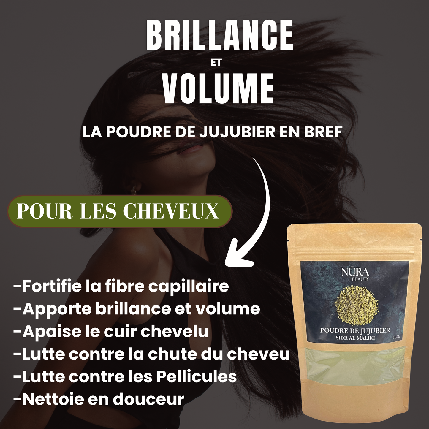 Coffret routine 60 jours / Poudre de jujubier 100g +
Huile d'argan 50ml NURA BEAUTY + Accessoires
