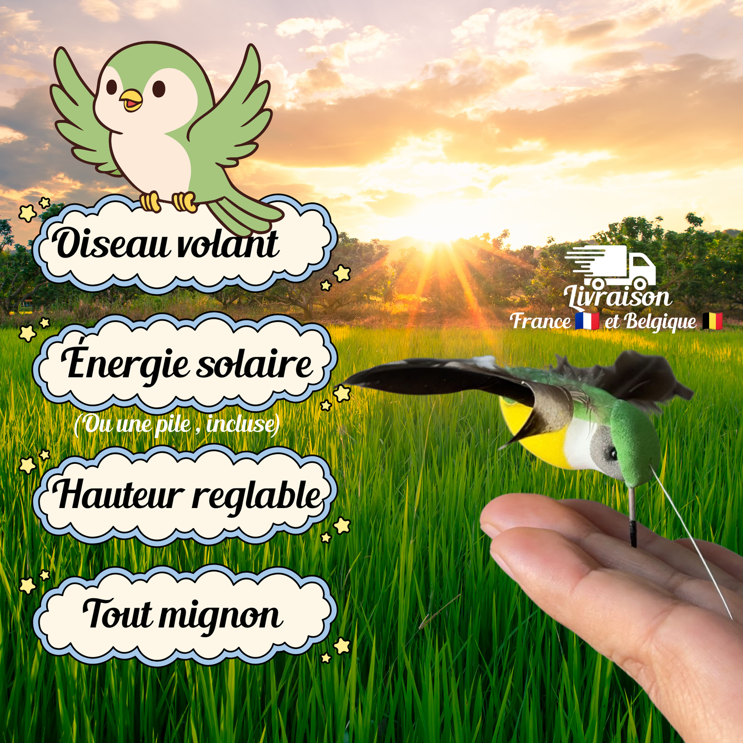 Oiseau Volant Solaire 🦜 Décoration Réaliste pour Balcon & Jardin